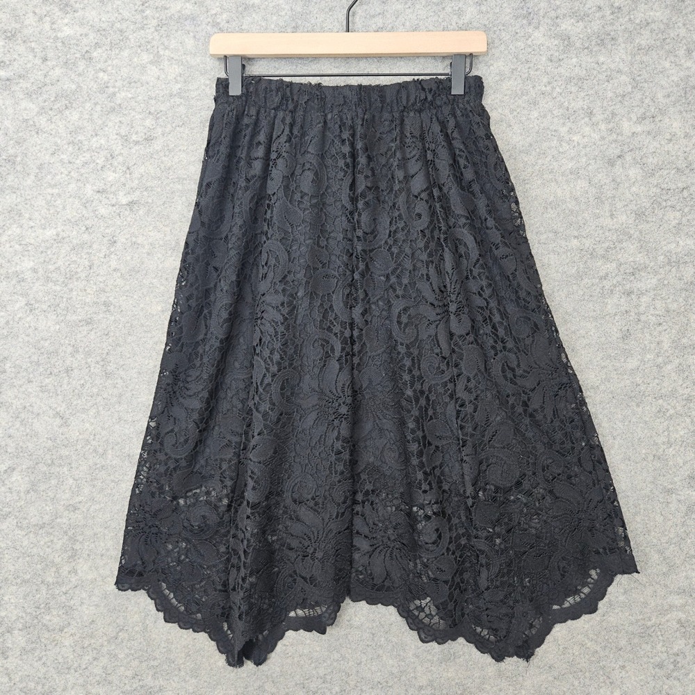 New Directions Skirt Womens Small Black Lace Floral Overlay Elastic Waist Lining
